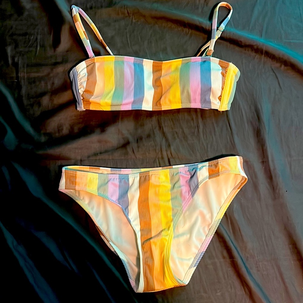 Beautiful multicolored 2 piece medium (4-6) swim suit.